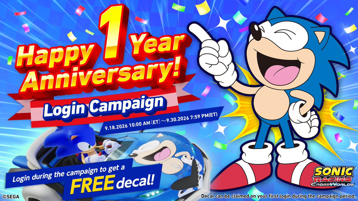 RaceCrossWorlds's tweet photo. Happy birthday to us! 🥳🎉

We're celebrating a year of racing with some of the best fans on this side of the race tracks. Join us for a special Anniversary Login Campaign 🎊

Make sure to login by 9/30 7:59 PM ET to earn a very special decal ✨ https://t.co/knbrsRInvF