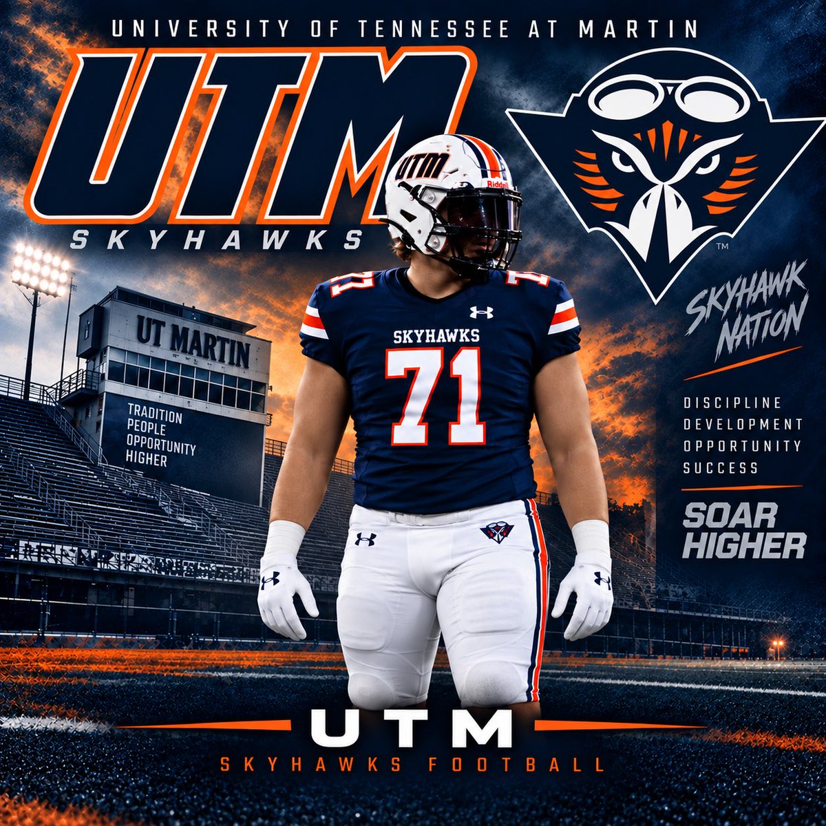 DavisWright71's tweet photo. Had a great convo with @CoachKBannon I am excited to be extend the opportunity to continue my education and football career at @UTM_FOOTBALL. #goskyhawks.
@dburgfootball @TripleJsLab https://t.co/n1NKfbinso
