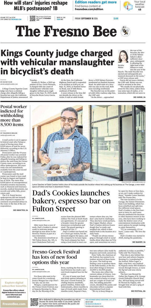 ukpapers's tweet photo. ▫ Kings County judge charged with vehicular manslaughter in bicyclist's death

▫@TaubFresnoBee
▫https://t.co/jJmHQcSB3A

@FresnoBee #frontpagestoday #USA https://t.co/GaGj1XN5my