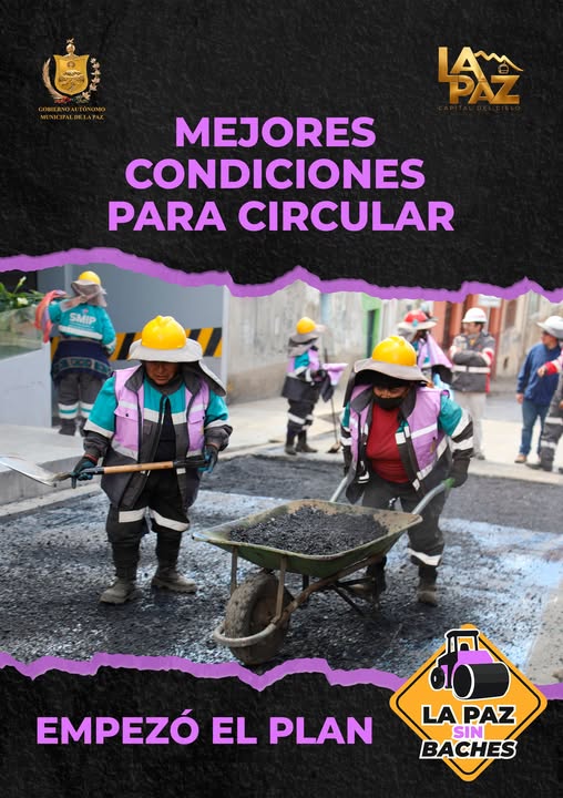 AlcaldiaLPZ's tweet photo. ¡Arranca el plan "La Paz sin Baches"! 🚧 Este mes intervendremos todos los macrodistritos para que te desplaces con mayor seguridad, tranquilidad y comodidad por nuestra ciudad. ¡Seguimos transformando La Paz! 🏙️✨
#LaPazSinBaches #GAMLP #GestiónDockweiler #LaPazCapitalDelCielo https://t.co/sZQdFiRrrv