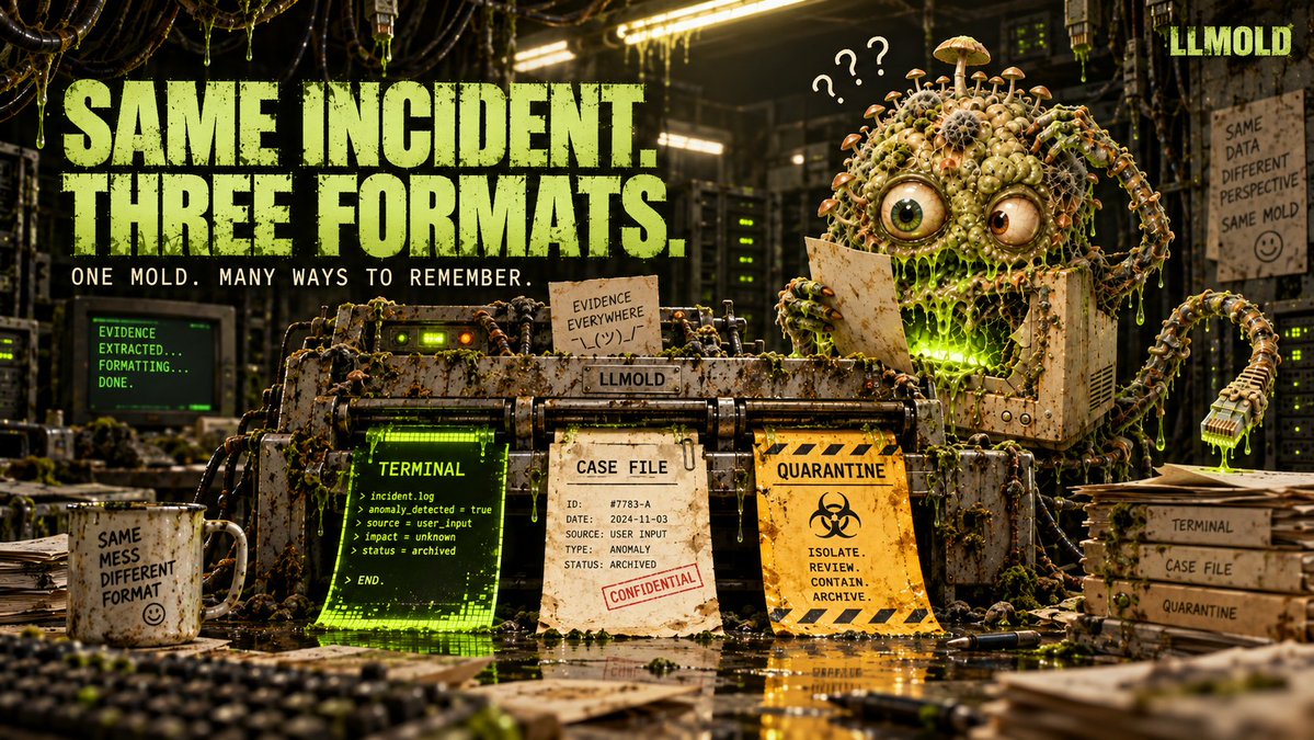 LLMOLD's tweet photo. 🧪 same bad idea. three paper trails.

TERMINAL.
CASE FILE.
QUARANTINE.

the Feeder now exports all three as PNGs.
pick your evidence format.
https://t.co/HHLsoKdO2c

#LLMOLD #Solana #PumpFun #Memecoin #MemeCulture https://t.co/carkMAEr7y