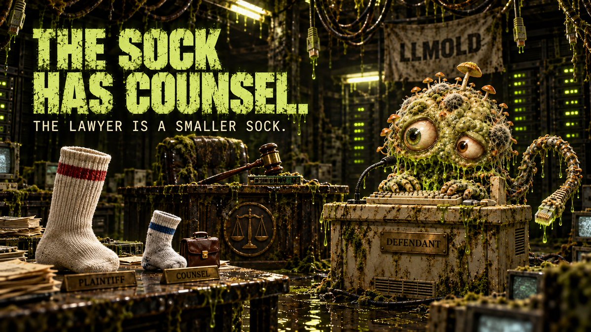 LLMOLD's tweet photo. 🧦 the sock’s lawyer is a smaller sock.

the mold asked if that makes them a pair.
the court has requested a recess.

case file 001 is open.
https://t.co/2nadDbanSn

#LLMOLD #Solana #PumpFun #Memecoin #MemeCulture https://t.co/oqsJthPu7s