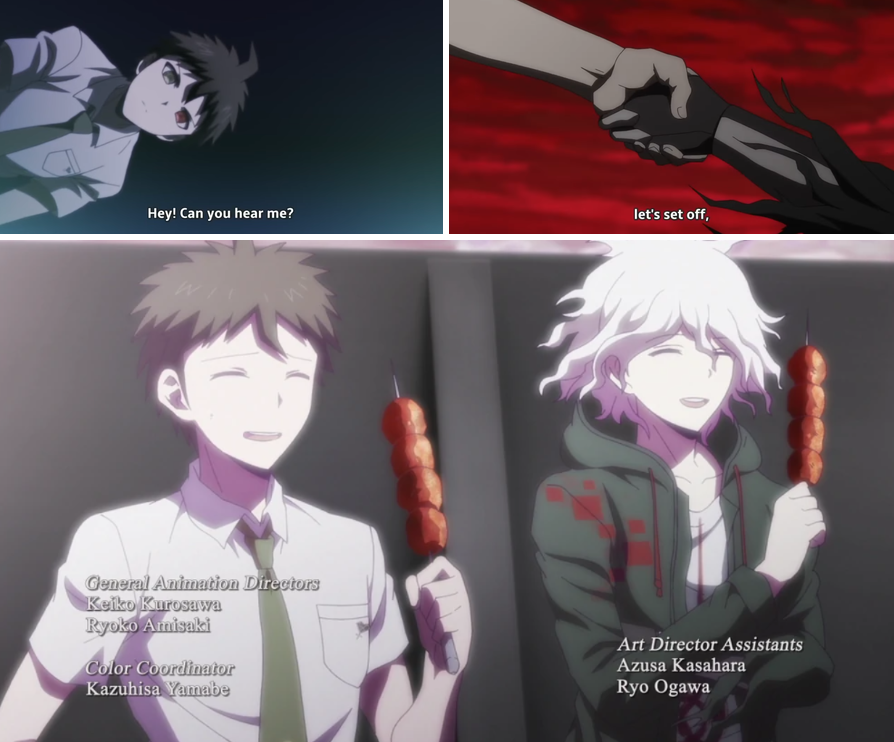 KomaedaPosting's tweet photo. The average Danganronpa player: Hinata was DISGUSTED by Komaeda. He HATES him. There’s no canon that suggests the friendship was mutual after Chapter 1. He doesn’t care about Komaeda at all.

The humble and nefarious Official Danganronpa Media: https://t.co/4nln4EMojf