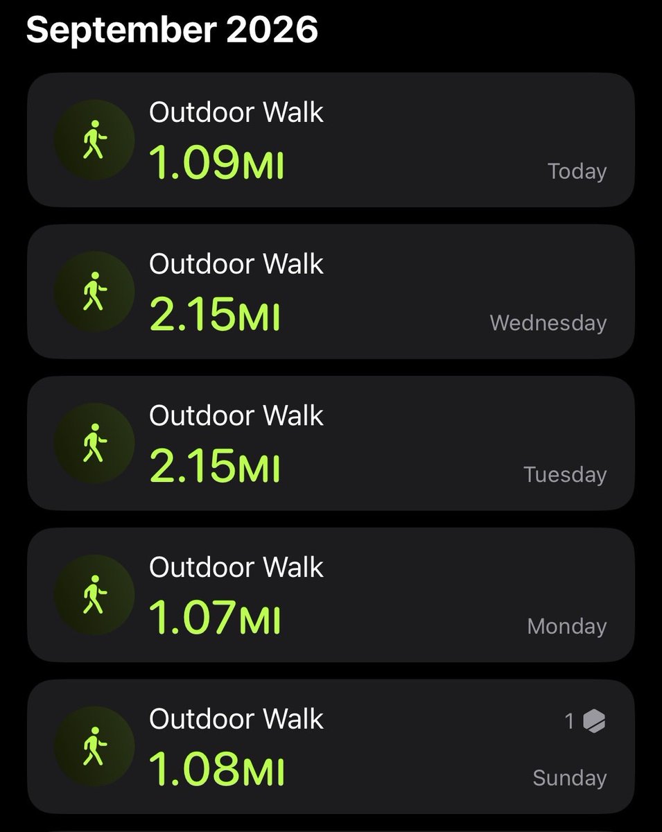 DummScience's tweet photo. Days 257-261: 7.54 mi
Total - 722.22
In 21 years, this has been my most exhausting year so far… am I’m not even sure why. But still getting at least 1 mile in per day. https://t.co/VQwmWz32oY