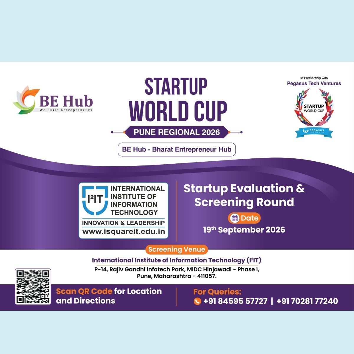 ISQUAREIT_PUNE's tweet photo. Welcome Mr. Kunal Adhikari as the Chief Guest & Inaugural Guest for the Startup Evaluation and Screening Round of the "Startup World Cup – Pune Regional 2026,” being organised by BEHub in partnership with Startup World Cup Pegasus Tech Ventures.
#I2IT #BEHub https://t.co/JYzZohys4K