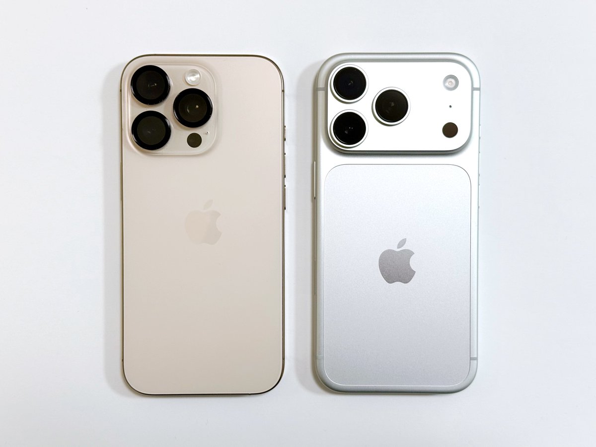 suzu_8020's tweet photo. 本日iPhone18Proが届きました📱

写真2枚目では、今使っているiPhone16Proと並べてみました！
こうして見てみると、背面デザインが結構変わりましたね👀

#Apple  #iPhone18Pro  #iPhone https://t.co/NOIbUzxcSb
