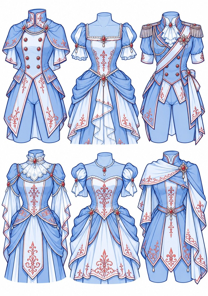 sodaguyx's tweet photo. Royal outfits, which one would your character wear? https://t.co/fbVVSAJ5QT