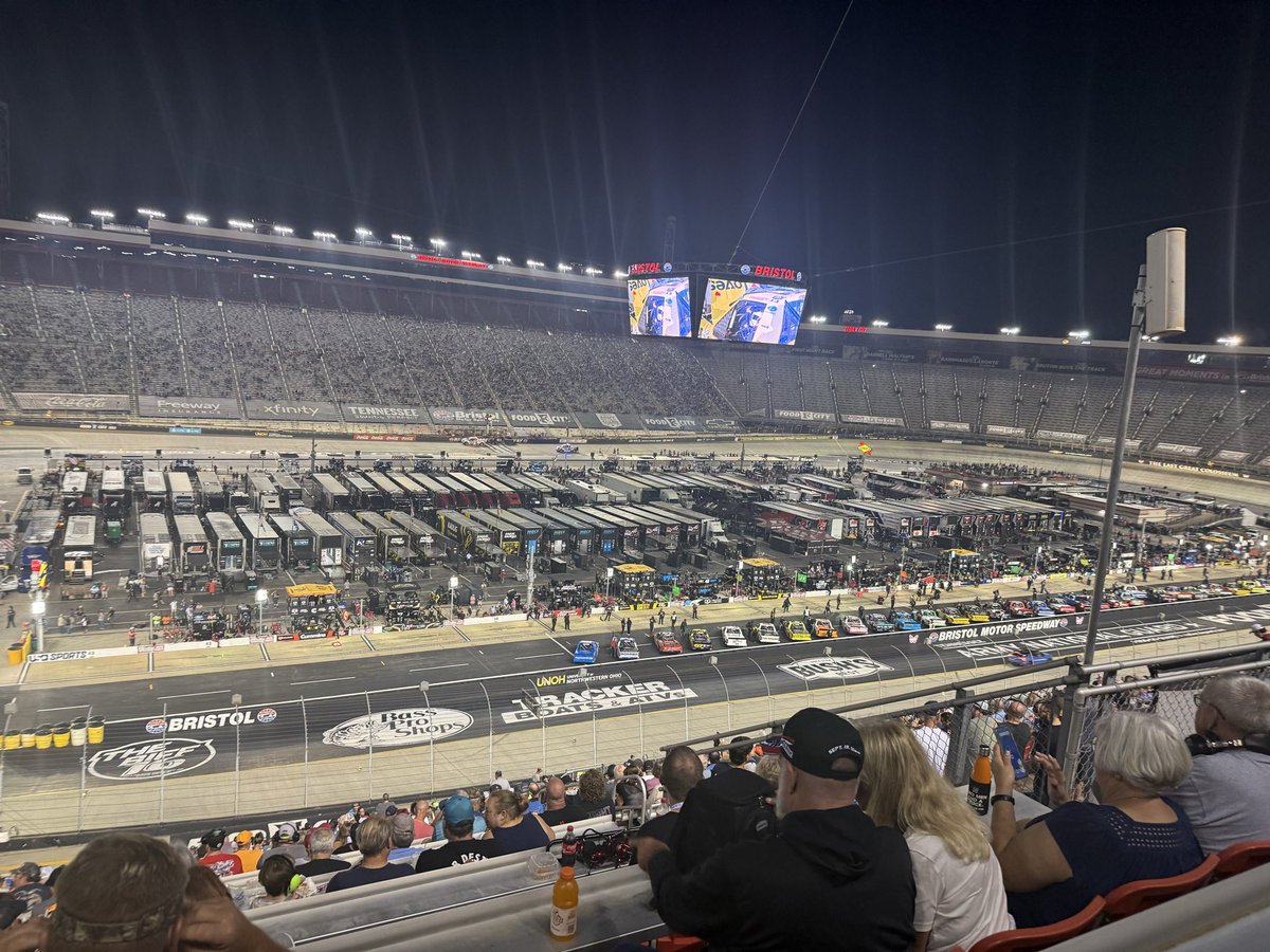 PetersonRace's tweet photo. Some of the crew being fans tonight as they root on @Nicksanchez080 as he competes in the @NASCAR_Trucks event @ItsBristolBaby https://t.co/nhJmL66Qxf