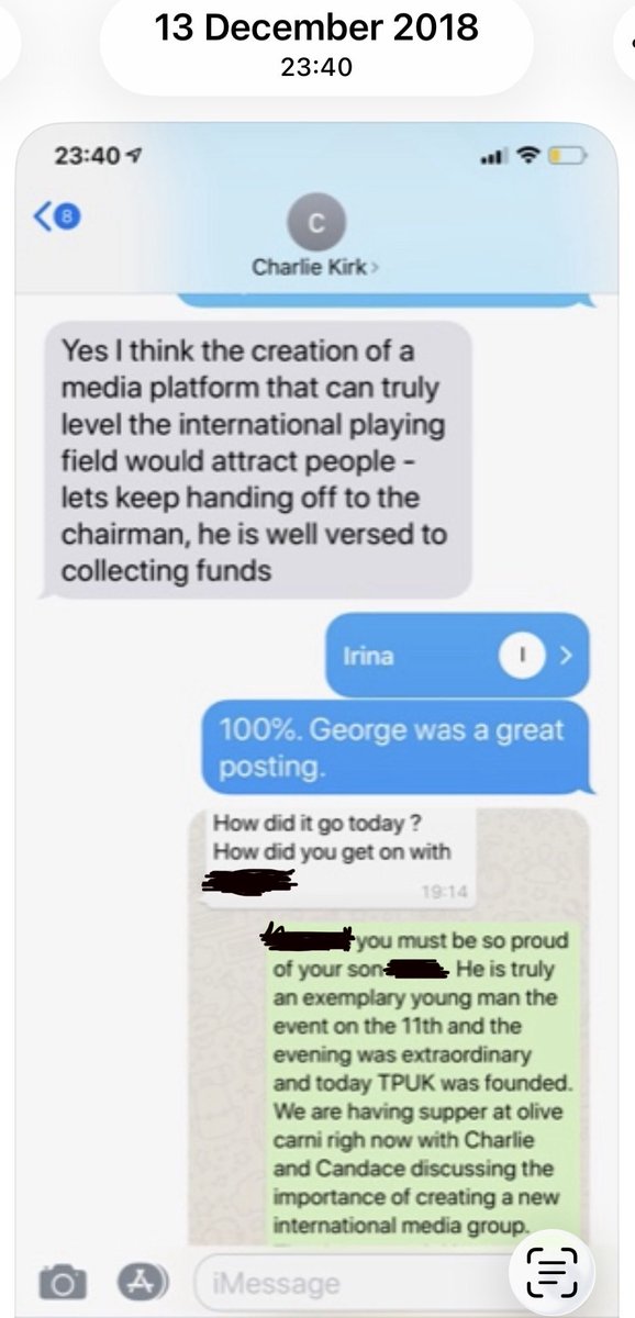 JohnMappin's tweet photo. These two texts below are interesting as they document the exact date — December 2018 — that Charlie and Candace, Irina @ImMappin and I discussed the idea of creating his and Turning Point’s own media platform.

You will note that this was just hours after Charlie had decided to suggest that George Farmer, with whom we were all newly acquainted, become Chairman of Turning Point UK.

Charlie believed in sovereignty and sovereign beings making self-determined choices for themselves.

He believed in multipolarity as an extension of God’s grace in granting us free will. He championed multipolarity for individuals, groups and nation states.

Charlie was one of the great pioneers of multipolar philosophy.

The Charlie Kirk Show and his international media platform — which we originally discussed in concept, helped with initial funding, and designed together — was intended to give him the profits he would need to run for President in the future, which we were already discussing in December 2018.

It emerged from discussions between Charlie, Candace and ourselves in London and before. Discussions about meeting had been ongoing from early 2018, a few days after Kanye tweeted that he liked the way Candace Owens thinks.

We originated the idea of a totally free-speech media platform with massive international reach as a tool to protect free speech and the Constitution from inside and outside America. It was also designed to protect Turning Point and Charlie’s ideas.

Charlie and Candace were both aware of the internal threats to freedom inside the USA.

They needed a counter-weapon to the enemy’s black propaganda and MK-Ultra psych methods.

Charlie also shared this very concept that we discussed in London with President Trump and, thanks to Charlie, that concept then later became Truth Social.

It took Charlie a lot of work to get the concept over to Trump. We warned the President back then that dark and suppressive forces would cut his communication lines and attempt to destroy his plans. He did not believe it was possible.

We told him that he needed his own secure, safe portal.

It was possible. And it happened.

The President was banned from Twitter two years after these texts.

The ban hit Trump hard.

That’s what Charlie built. He built his media platform much faster than Trump built his, and he worked very hard on it.

Charlie’s media platform ended up saving Trump’s political future.

——

When Charlie came to London in May 2025, he told me that the existing structures were going to be changed and that several of the people who now use his platform for their own agenda would shortly be replaced.

He was so frustrated by one of his staff there at tea time that he suggested we walk privately so that we would not have to deal with his foolishness.

Which we did. And we covered a lot of ground.

Candace and Charlie were the intellectual cornerstones of Turning Point. The combination of their intellects was unlike anything seen before in US politics.

As Candace was naturally part of the founding conversation concerning Charlie’s media platform that became the Charlie Kirk show, it is quite acceptable that she would have something to say now.

Certainly, the idea that views at odds with Charlie’s vision would now be broadcast by those occupying his platform — people he was planning to replace had he lived — is shady beyond even the shadiest levels of shady.

Freedom is important.

Keep freedom free.

GREEDOM… well, that’s a different paradigm altogether, and it will enslave a mind and a spirit faster than you can say Jiminy Cricket.

Let your conscience be your guide.

I hope you find these communications of historical interest.

This was the conceptual source of The Charlie Kirk Show and Truth Social, and the very moment of their genesis.

It was our honour to help.

All our love,

John and Irina

@TuckerCarlson @imelizabethlane @RealAlexJones @baroncoleman @LionelMedia