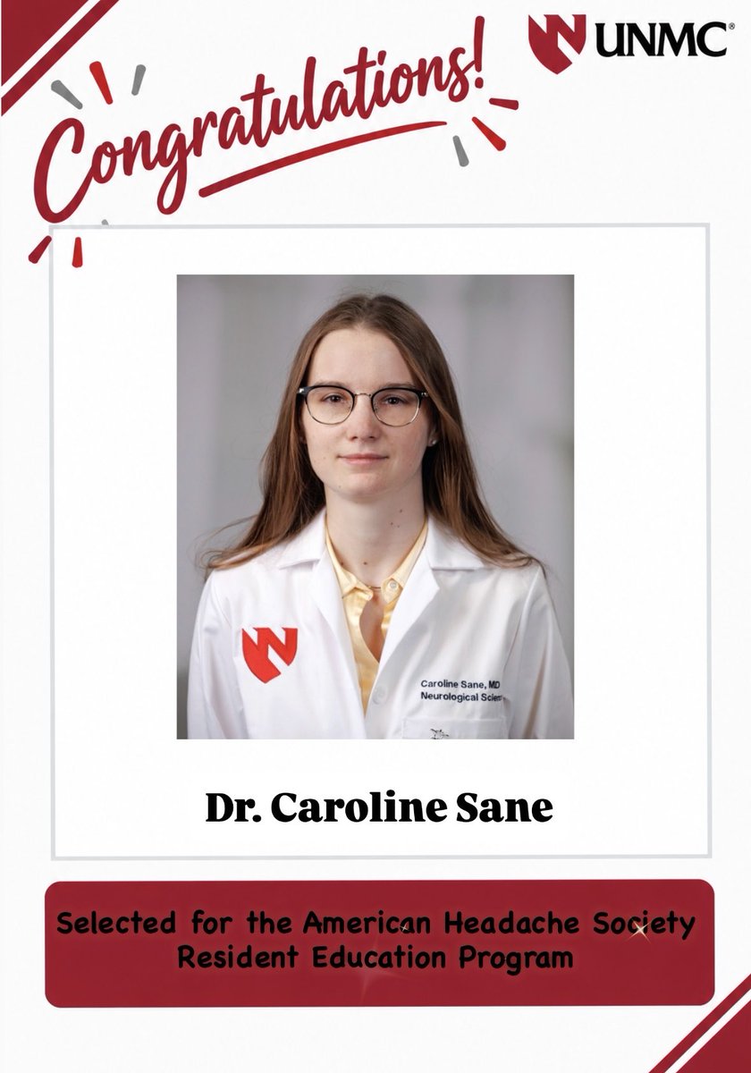 NeurologyUNMC's tweet photo. Congratulations, Dr. Sane (PGY-3) on being selected for the American Headache Society Resident Education Program for the second consecutive year! 👏🏻 https://t.co/X0Uni1tcaZ