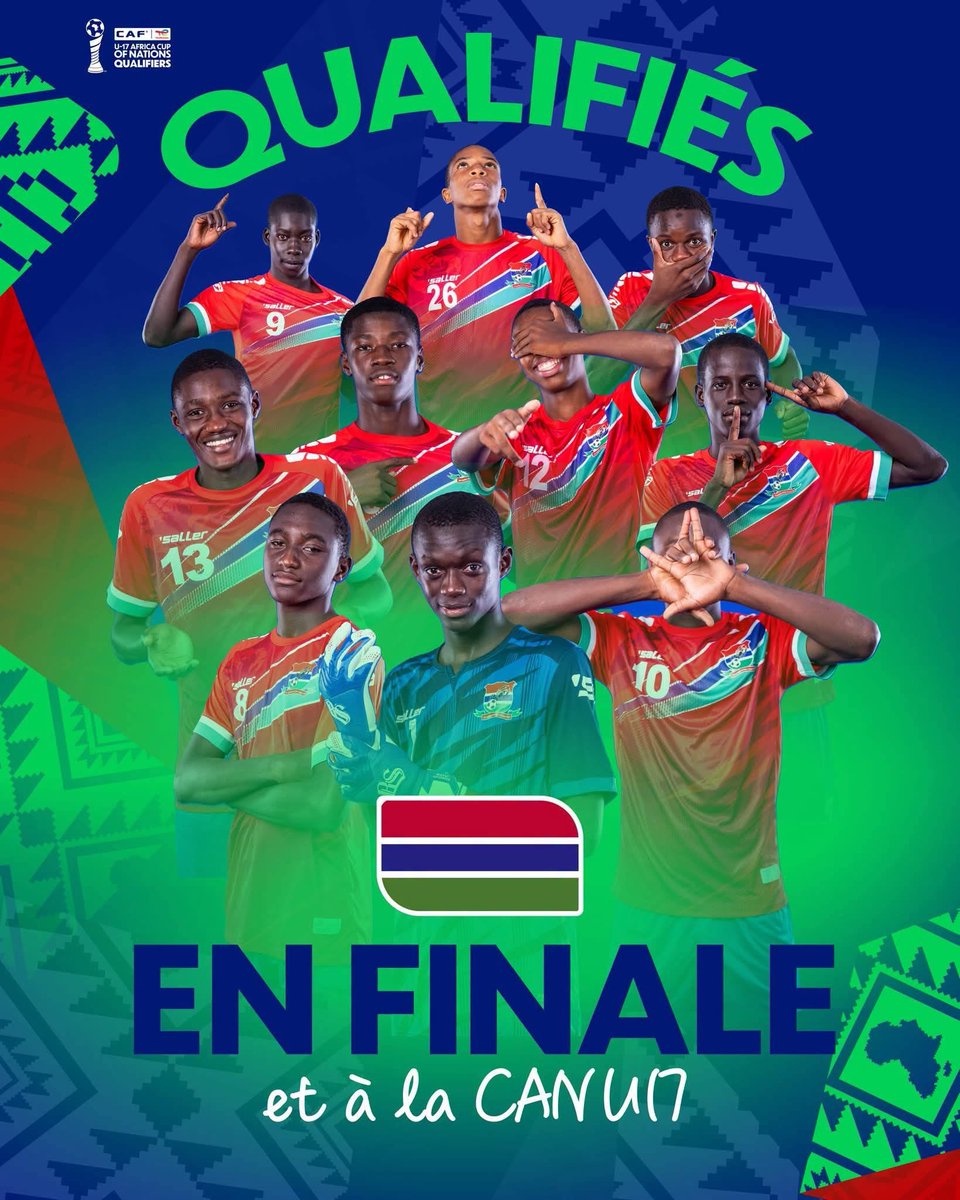 KemoCeesayGFF's tweet photo. Congratulations to our U-17 Scorplings on a hard-fought 2–1 victory over Liberia &amp; qualification for the CAF U-17 AFCON.

Congrats to Omar Badjie on his Man of the Match performance.

One final against Senegal. Stay focused, united &amp; determined. Make The Gambia proud.

#Gambia https://t.co/65NslvCsUL
