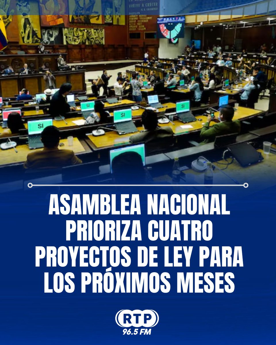 RtpEcuador's tweet photo. La Asamblea Nacional tiene como prioridad cuatro proyectos de ley: la Ley Antimafias, reformas al COIP, al Código Orgánico de la Función Judicial y al Código Orgánico Monetario y Financiero (COMYF).

La presidenta del Legislativo, Mishel Mancheno, informó que la agenda parlamentaria registra un 66 % de cumplimiento y que la Ley Antimafias podría llegar a segundo debate entre la primera y segunda semana de noviembre.

La iniciativa busca fortalecer las herramientas contra el crimen organizado, incluyendo medidas relacionadas con los bienes de estas estructuras y sanciones para abogados vinculados a organizaciones delictivas, según explicó Mancheno.

🔵Síguenos
#AsambleaNacional #MishelMancheno #LeyAntimafias #COI