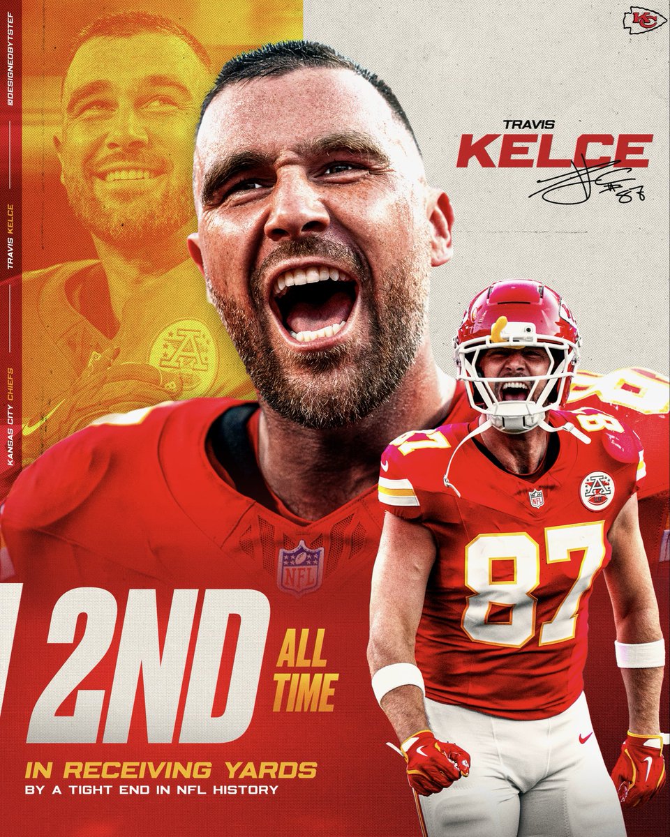 designedbystef_'s tweet photo. The man with the 2nd most receiving yards by a tight end in NFL history - Travis Kelce 🏹🙌 https://t.co/ikVcpZtS3a