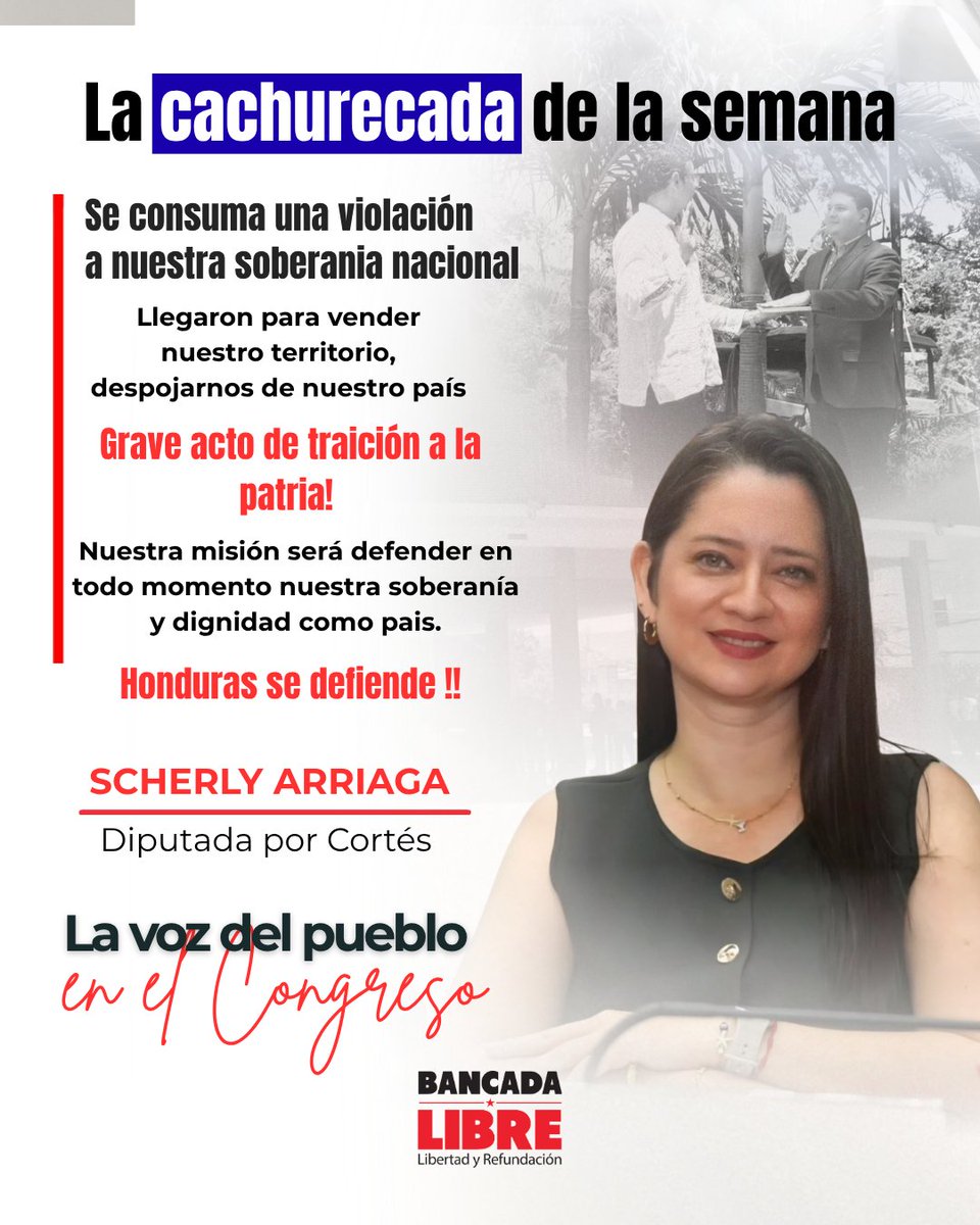 BancadaLibre's tweet photo. La diputada @_Scherly calificó como la “cachurecada de la semana” la juramentación de un “fiscal civil” en la ZEDE Próspera, ocurrida en pleno 15 de septiembre, y denunció el hecho como una violación a la soberanía nacional y un grave acto de traición a la patria, frente a una estructura que continúa nombrando autoridades propias pese al fallo de la Corte Suprema de Justicia contra el marco jurídico de las ZEDES, una fecha para celebrar la independencia terminó marcada por una nueva polémica sobre quién ejerce autoridad en territorio hondureño.