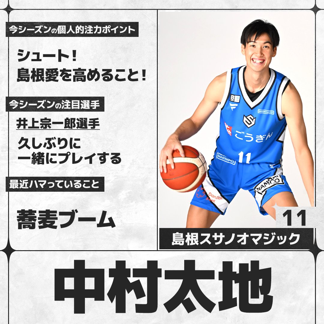 sn_basketball's tweet photo. ／
#Bリーグ 開幕まであと4日🏀
＼
B.PREMIERの選手にアンケートを実施。各選手の回答をお届けします！

#島根スサノオマジック #中村太地（@susanoo_m）

全選手の回答はこちら👇
https://t.co/3rHnaeBttK https://t.co/DMSMwEH7MI