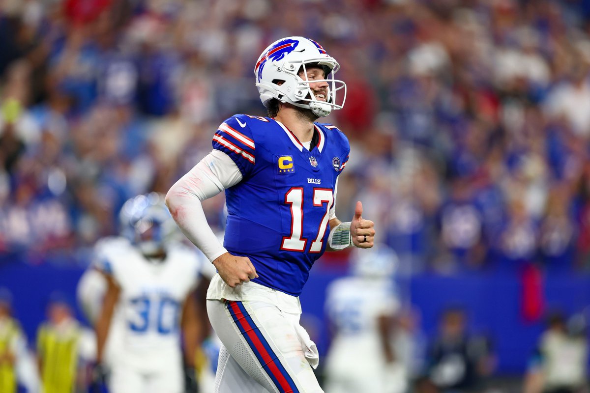 NFL's tweet photo. Josh Allen's debut at Highmark Stadium:
192 total yards
4 total TDs

Not even at halftime 😱 https://t.co/Qy8dwszJgs