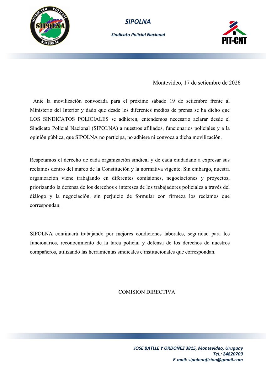 SIPOLNA's tweet photo. COMUNICADO https://t.co/PiOs9s6apv
