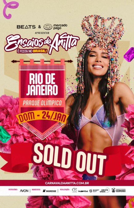anittasabana's tweet photo. 🚨ENSAIOS DA ANITTA: @anitta ESGOTOU todos os 80 MIL ingressos para os @EnsaiodaAnitta no Rio de Janeiro e bateu o recorde de MAIOR PÚBLICO pagante em um único show de sua carreira.✨ https://t.co/z7dTQaFKnv