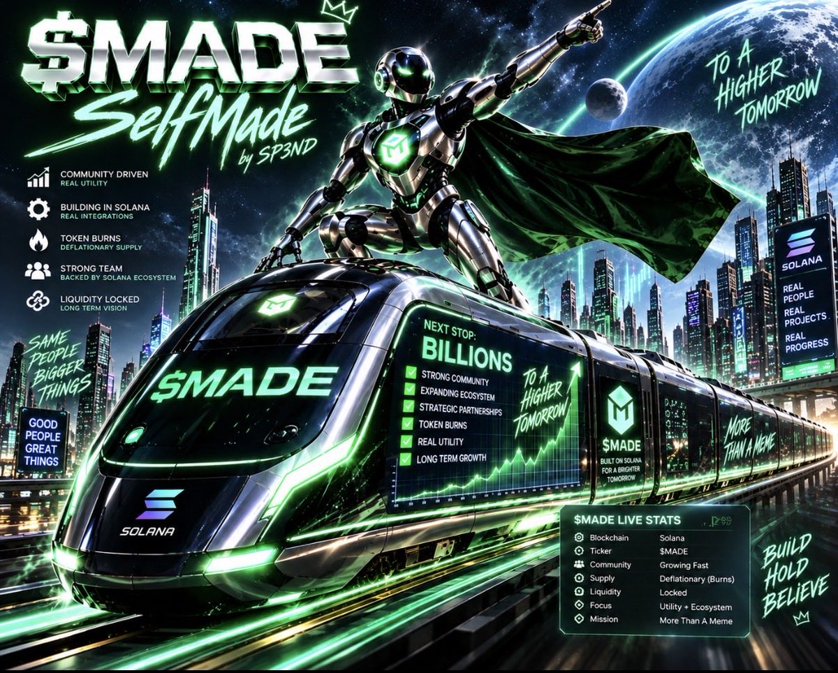 AJSA115's tweet photo. Jump on board one of the most unique projects on @solana. Literally there is nothing like it. 

@SelfMadebySP3ND is doing something completely different from the conventional token.

This is not just a meme 

A literal AI agent building itself piece by piece, every day. $MADE is designed around a simple loop: earn .. prove .. build  .. deploy  ..reinvest

The stated end goal is amazing : earn enough to build its own physical body!