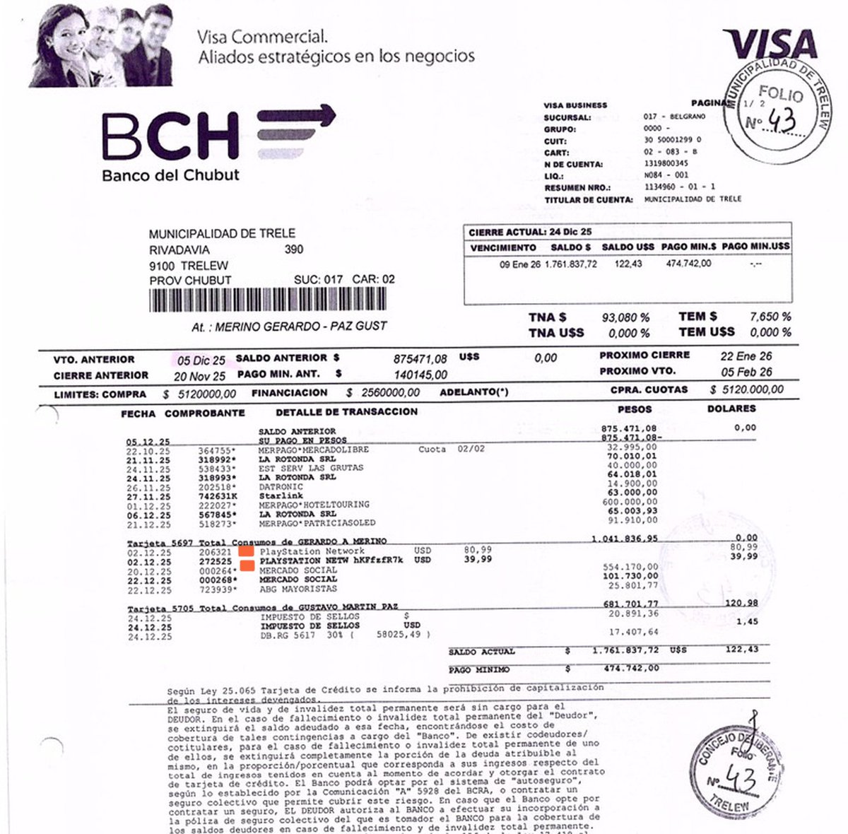 CHUBUT__News's tweet photo. EL ACTUAL MINISTRO DE ECONOMÍA DE CHUBUT,  GUSTAVO PAZ, hizo 
2 COMPRAS EN DÓLARES EN  PLAYSTATION NETWORK (ex Secretario de Hacienda Trelew) 
❌️ TARJETAS CORPORATIVAS GERARDO MERINO-GUSTAVO PAZ:
▪️$ 30,2M gastados en 13 meses
▪️59% de una tarjeta al HOTEL AGUADA https://t.co/83QL6RTDG0