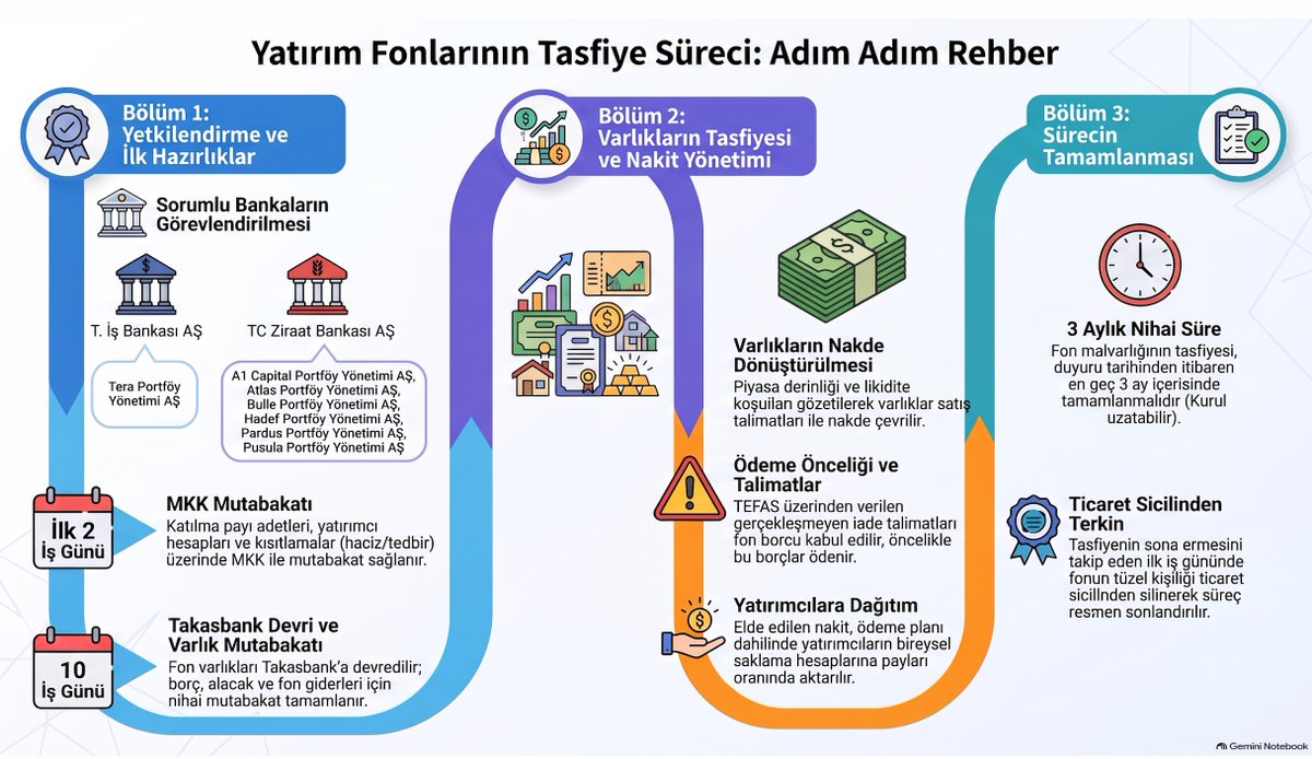 arzovaone's tweet photo. Sermaye Piyasası Kurulu 17.09.2026 tarihli ve 2026/21 sayılı bülteni ile bahse konu fonların tasfiye sürecinin nasıl olacağını belirledi. 

Kolay anlaşılabilsin diye sürecin Notebook LM ile görselleştirilmiş halini aşağıda paylaşıyorum
#SPK #SermayePiyasasıKurulu #Fon https://t.co/T2O7yq5gqv