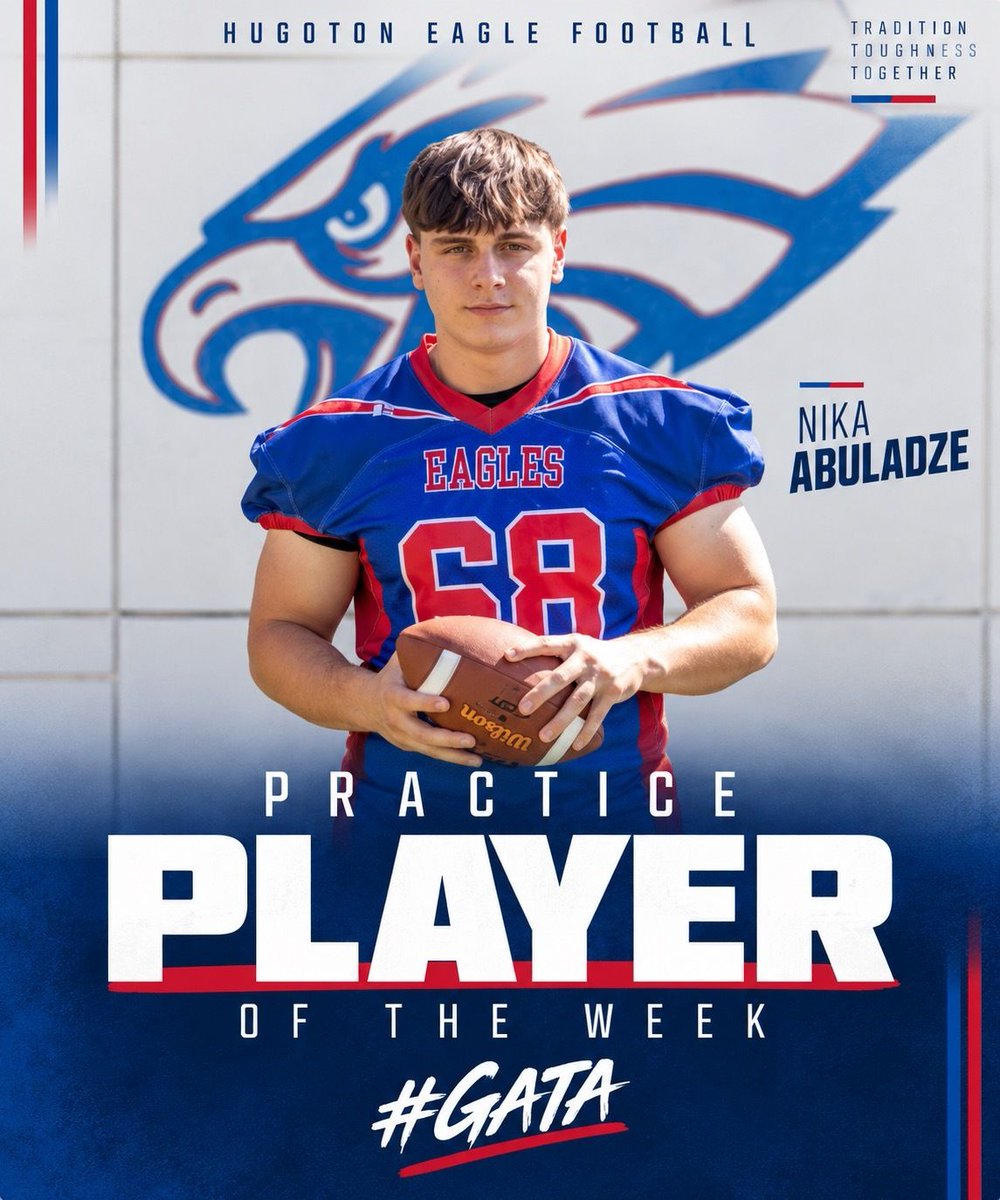 HugotonEaglesFB's tweet photo. Huge shoutout to Nika. In his first week of football practice EVER he earns practice player of the week. Nika showed up everyday, worked hard, and made himself and everyone around him better! Congrats Nika. We are excited to see you in game action 💪 

#GATA https://t.co/YvTOm6XZTu