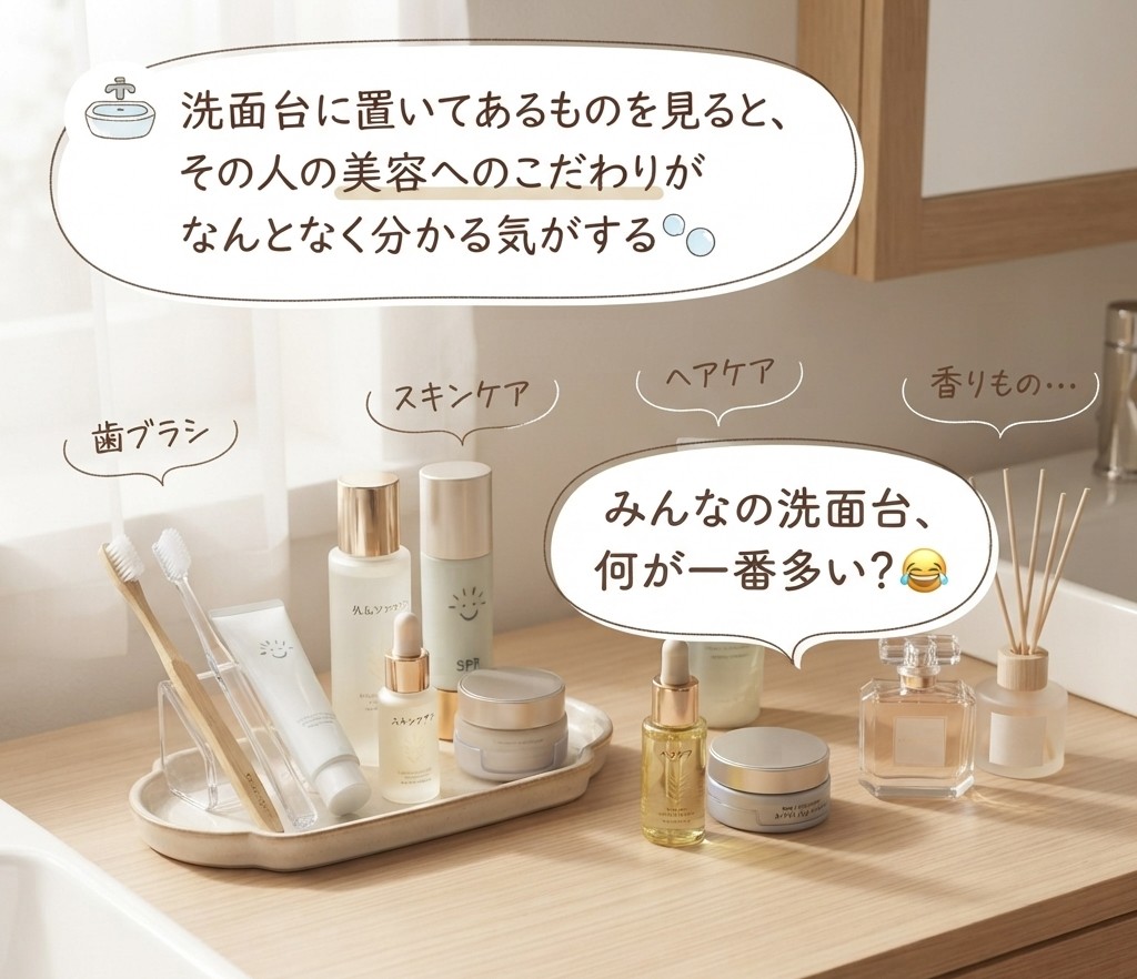 AIguts1's tweet photo. 洗面台に置いてあるものを見ると
その人の美容へのこだわりが
なんとなく分かる気がする🫧👀
歯ブラシ
スキンケア
ヘアケア
香りもの…
みんなの洗面台、
何が一番多い？😂
#美容垢 #美容好き #美容時間 https://t.co/FRgh0iuNgL