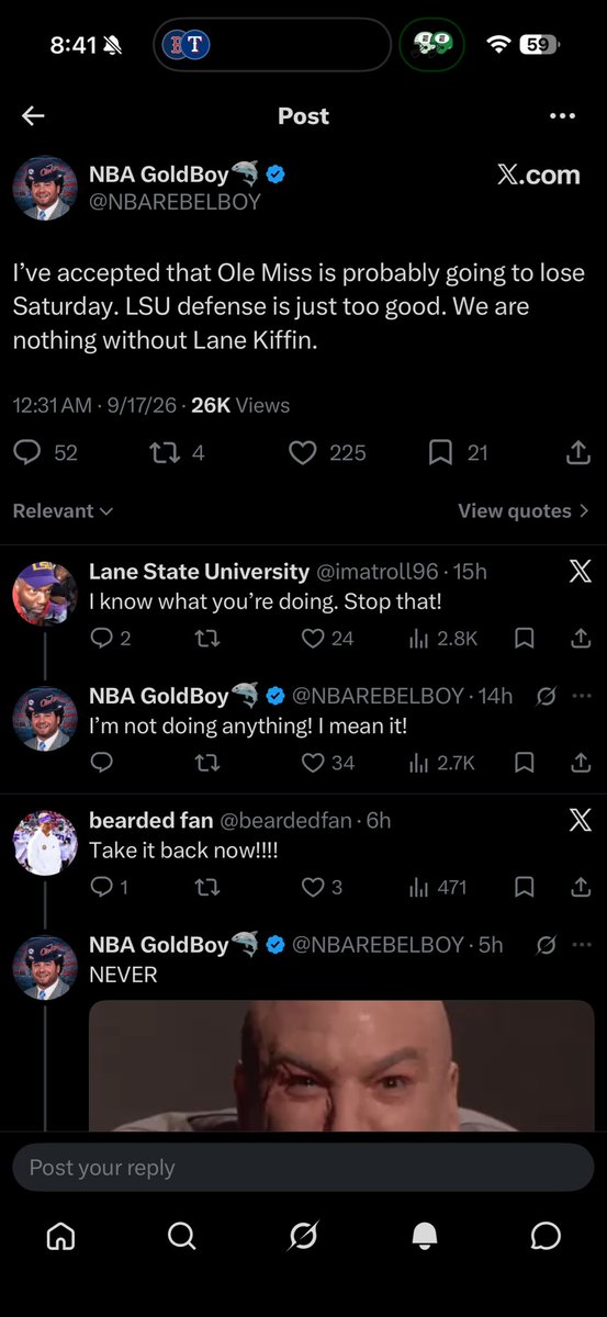 geauxxxt's tweet photo. @NBAREBELBOY @BenDover67_ @4ever_lsu Get out of my mentions bitch boy https://t.co/wmNi5qxIyM