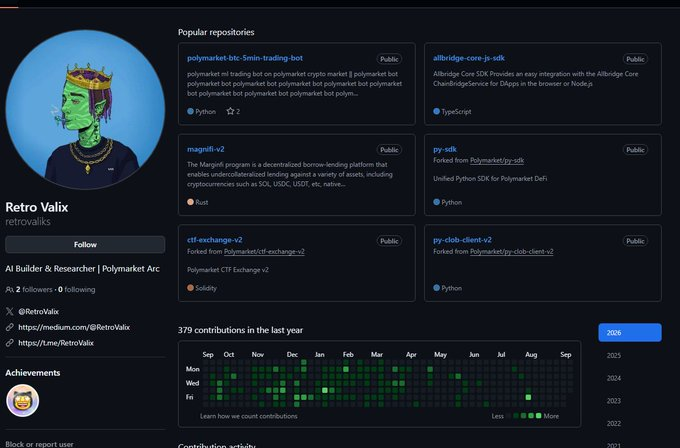 LiXi381m's tweet photo. PolyMarket developer Retro Valix just dropped a new "PolyBrain" backrooms, which is a full swarm PolyMarket brain model that executes trades on its own.

So far nobody has done a model like this and its going viral on the timeline.

Valix is super known in the AI community and followed by all the big accounts. He created several projects in the past and we ran coins to $500k+ for him. 

I am sure he is cryptofriendly and we can onboard him easily. 

Check his Github, its giga STACKED.
https://t.co/XvrCT61J7o

https://t.co/aLoIzPtaF8