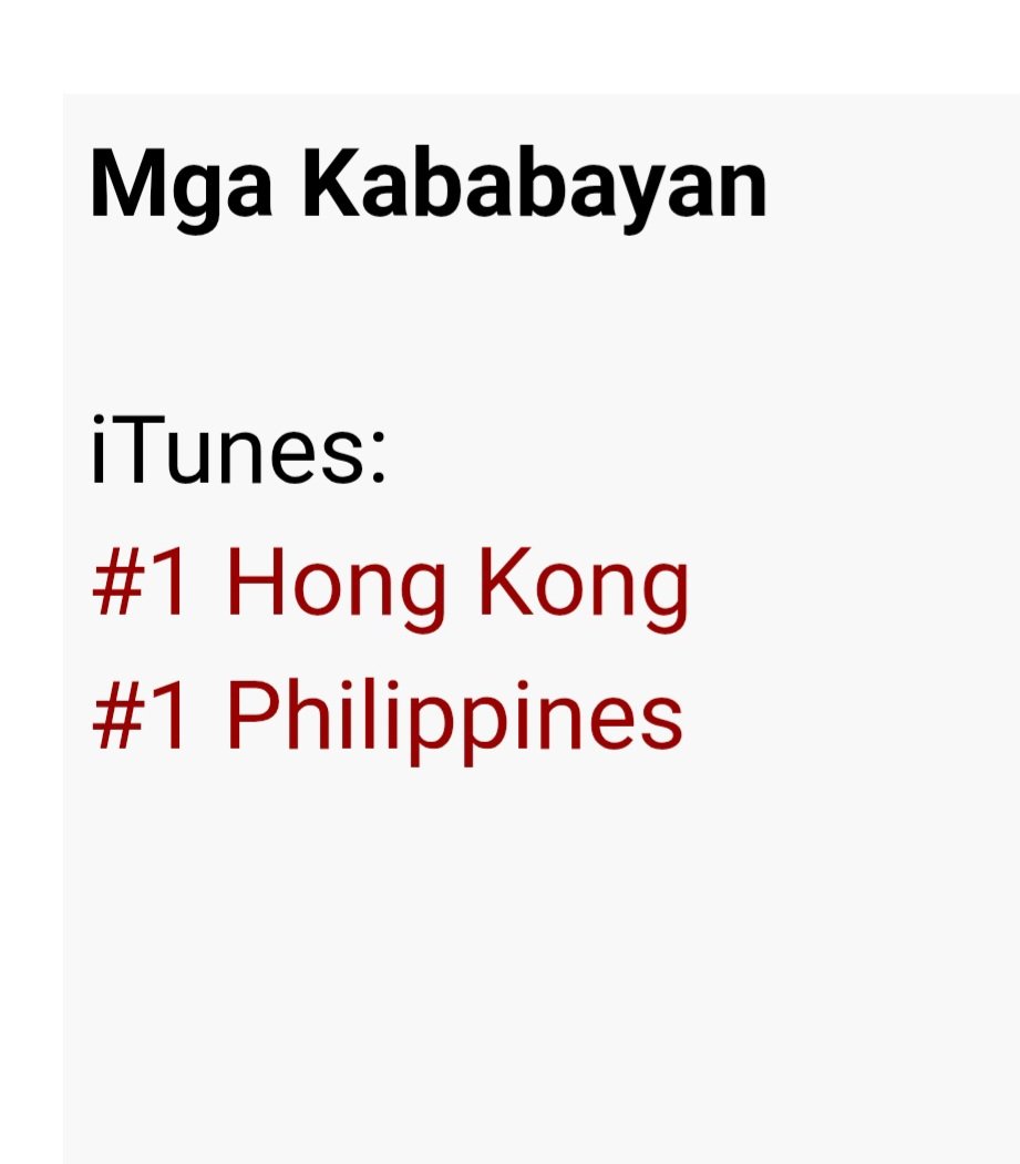 meebaobei1819's tweet photo. SB19 - Mga Kababyan number 1!!!

✅️ITunes Philippines 🇵🇭 Top Songs Chart
 
✅️Hong Kong 🇭🇰  ITunes Top Songs chart

SB19 CELEBRATES MGA KABABAYAN
@SB19Official #SB19
#SB19MgaKababayan_ForgottenIsland https://t.co/fI70hpmOS8