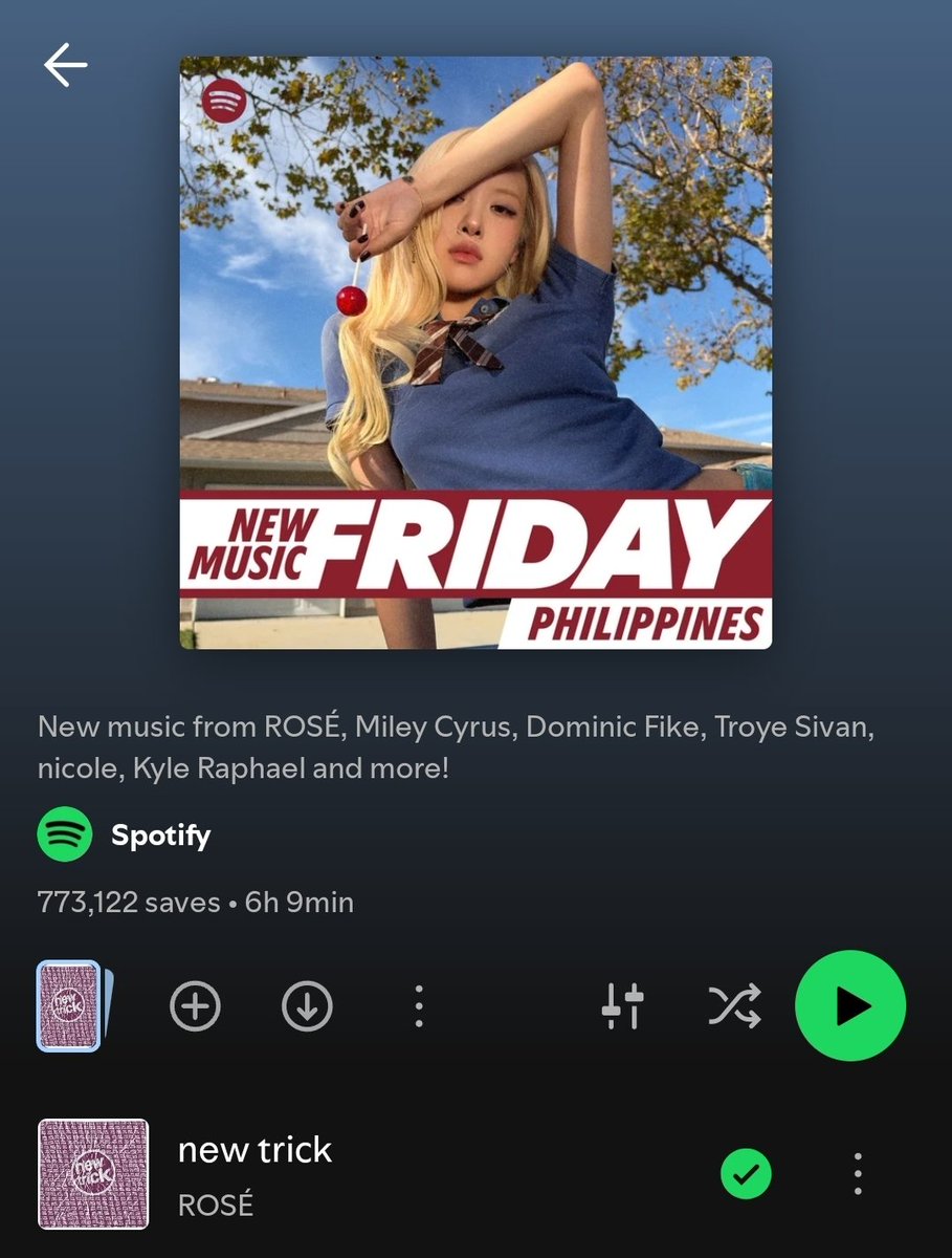 daramiiiii's tweet photo. Rosé is on the cover of 'new music Friday Philippines' 
- new trick has debuted at #1 on the said Playlist https://t.co/kCwwwa0boF