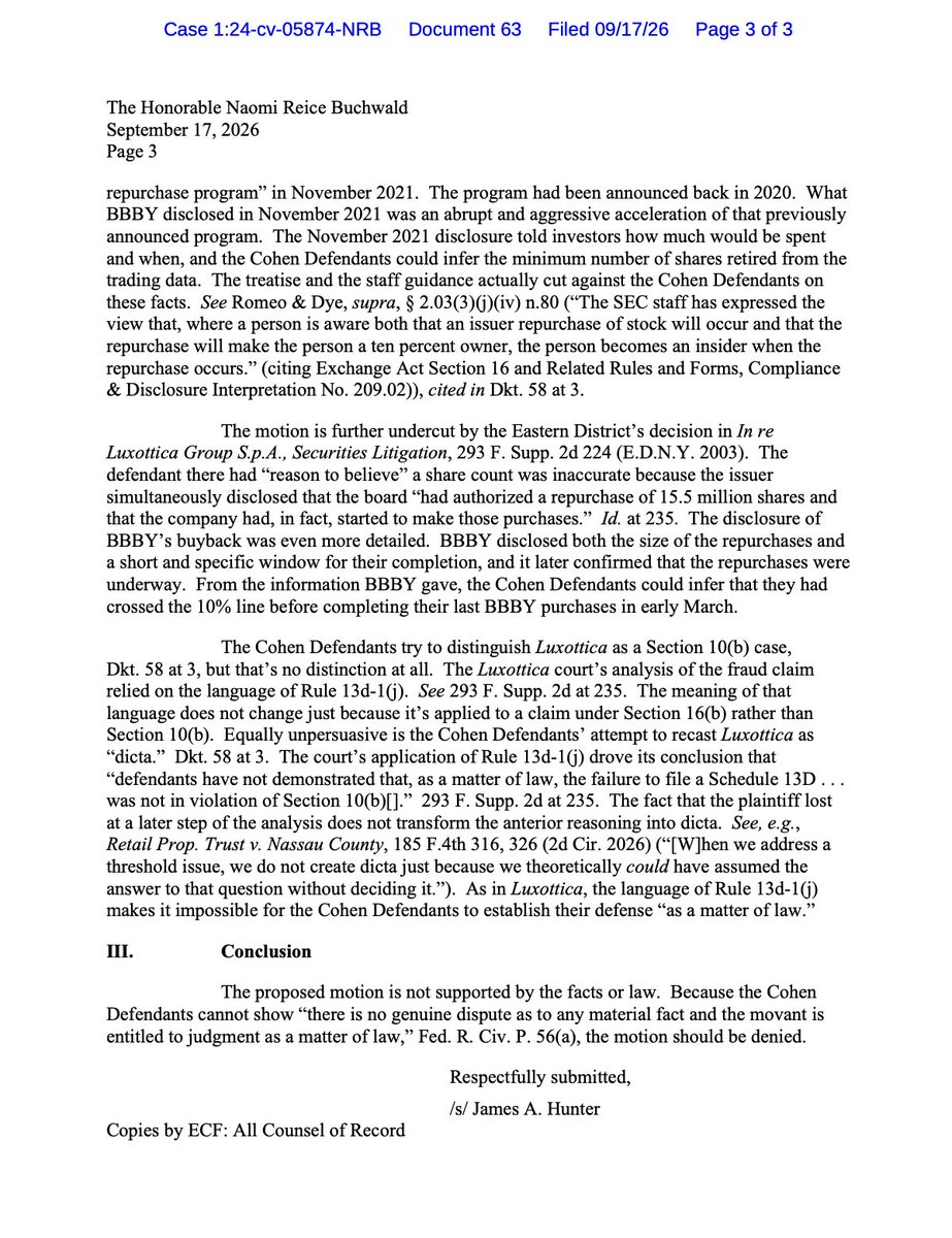 dirtevader's tweet photo. Doc 63 now out, which is the PlanMan's attorney James Hunter in the RC 16b case.

https://t.co/NKfKjDY5QT https://t.co/35e7av0dsT