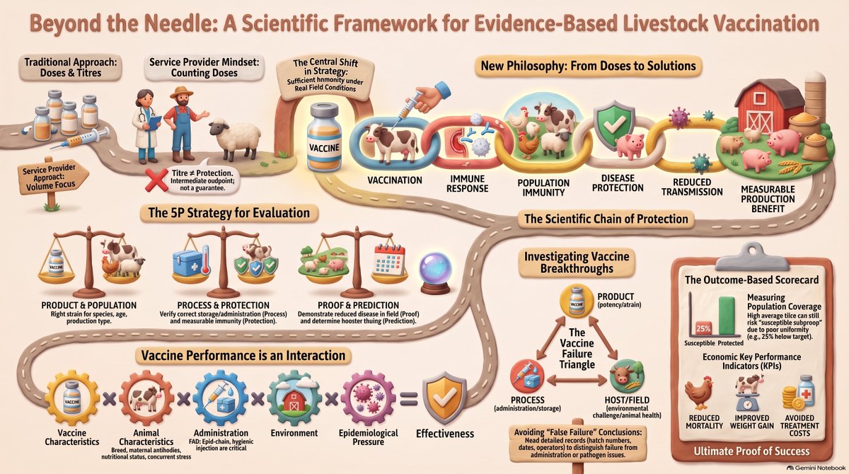 drmmks's tweet photo. Beyond the Needle livestock vaccination should be measured by outcomes—not just doses or titres
Vaccination → immunity → population protection → less transmission → better production.
Practical framework: Product, Process, Proof, Performance&amp;Prediction
#AnimalHealth #Vaccines https://t.co/scQEsoAsRU
