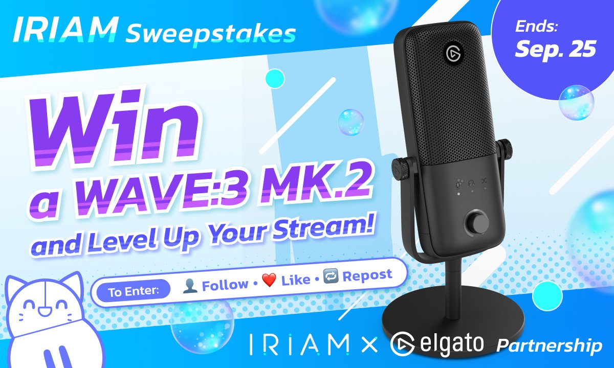 IRIAM_US's tweet photo. 🎁 IRIAM × Elgato Sweepstakes ✨

Studio-grade sound, USB simplicity. The @elgato Wave:3 MK.2 delivers crystal-clear audio with onboard DSP — perfect for streams, podcasts, and karaoke.

Follow @IRIAM_US + Repost for a chance to win!

✅ Open to U.S. and Canada
⏰ Ends: Sep 25 https://t.co/QDZ9Ftj9po