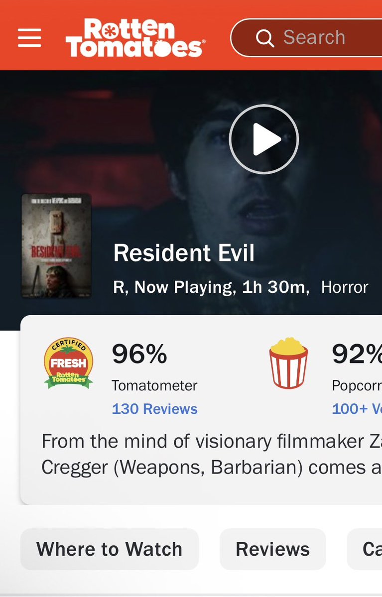 DiscussingFilm's tweet photo. Zach Cregger's ‘RESIDENT EVIL’ is Certified Fresh at 96% on Rotten Tomatoes.

Officially the highest rated video game movie OF ALL TIME.

Read our review: https://t.co/TZZN66c55R https://t.co/LyjvKODOkz