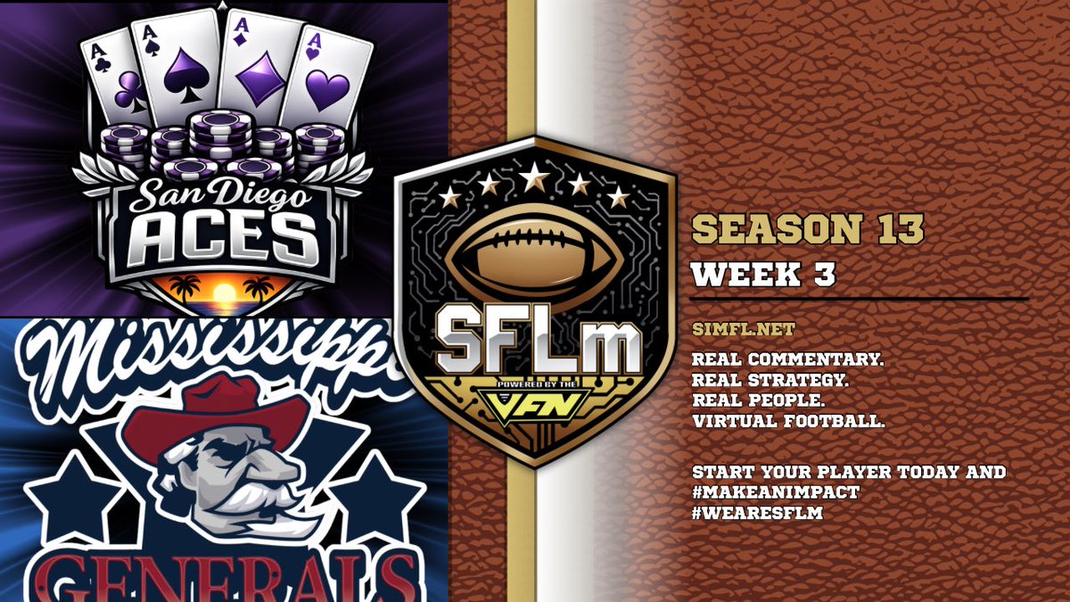 SimulationFLm's tweet photo. SFLm Under the Lights!

Mississippi Generals host San Diego Aces in their first home game as a franchise! Tune in! 

📺 https://t.co/nMDQp8Rrp9
JOIN ➡️ https://t.co/XDVs3IiHBA
#MakeAnImpact #SFLm https://t.co/pfGjvCa4WW