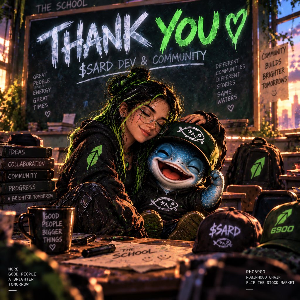RHC6900's tweet photo. Big thank you to the $SARD dev and the entire @SardonRobinhood community for welcoming $6900 into The School. 🐟💚

From putting the event together to everyone who jumped in, hunted for clues, and showed support, we appreciate every bit of it!

It was genuinely cool seeing our two worlds come together and create something people could actually enjoy.

Much love from the 6900 community. Until our paths cross again 🤝