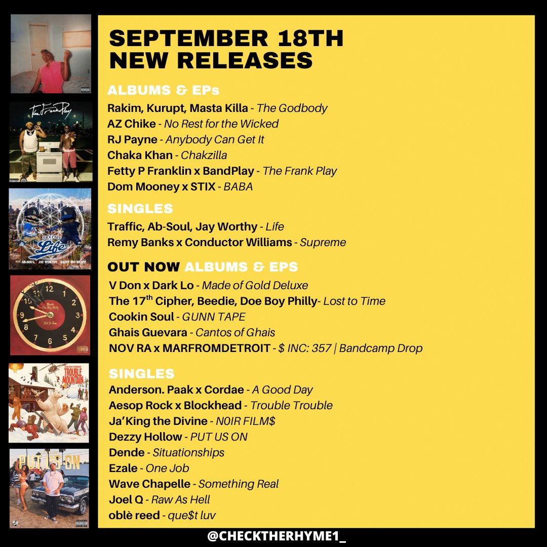 checktherhyme1_'s tweet photo. 🚨 This week's new drops

Rakim, Kurupt, Masta Killa
Anderson Paak x Cordae
AZ Chike
Cookin Soul
Aesop Rock x Blockhead
RJ Payne
Traffic, Ab-Soul, Jay Worthy
V Don x Dark Lo
Dezzy Hollow
Remy Banks x Conductor
The 17th Cipher, Beedie, Doe Boy Philly
Ezale
JaKing the Divine https://t.co/sjnAbX7Xvn