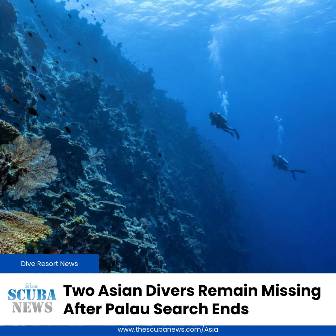 TheScubaNewsAS's tweet photo. A Singaporean diving instructor and Chinese Advanced Open Water Diver remain missing in Palau after the official search ended without either being found.

New details have emerged about their final dive at Peleliu Wall. 

🤿 👉  https://t.co/b36kDcbI74 https://t.co/0wxf7iBVzL