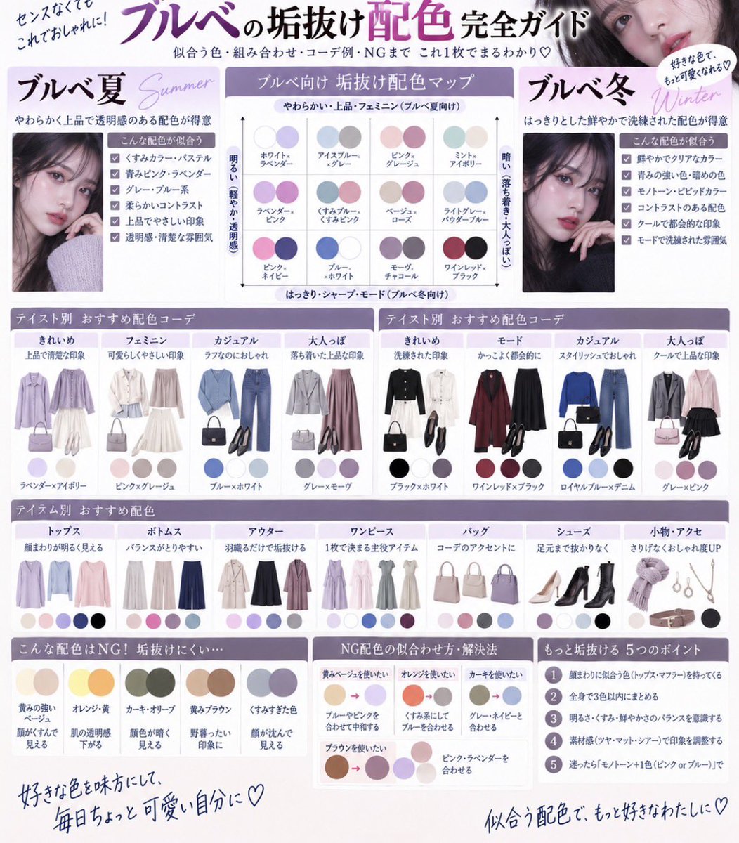 blue_make77's tweet photo. ブルベが垢抜ける色の組み合わせ⬇️ https://t.co/VJiuffSCi5