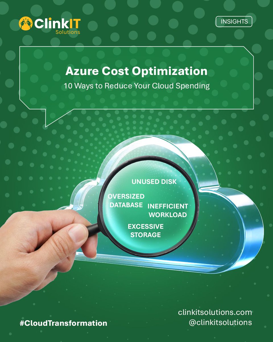ClinkITph's tweet photo. Our latest blog breaks down 10 practical, no-nonsense ways to trim your Azure bill immediately without hurting app performance.
https://t.co/50ZhZPvpyW
#CloudTransformation #MicrosoftAzure #AzureOptimization #CloudComputing #DigitalTransformation #AzureServices #CloudSolutions https://t.co/qolBuvxoIx