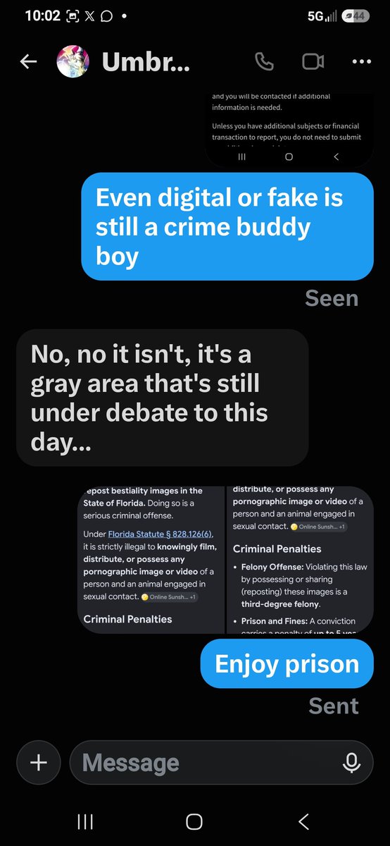 CuddleBear2004's tweet photo. @ShadowJolt135 So you admit your a zoophile lmao stop defending yourself ive already reported you to the FBI bro. https://t.co/HlgEjLjkJi