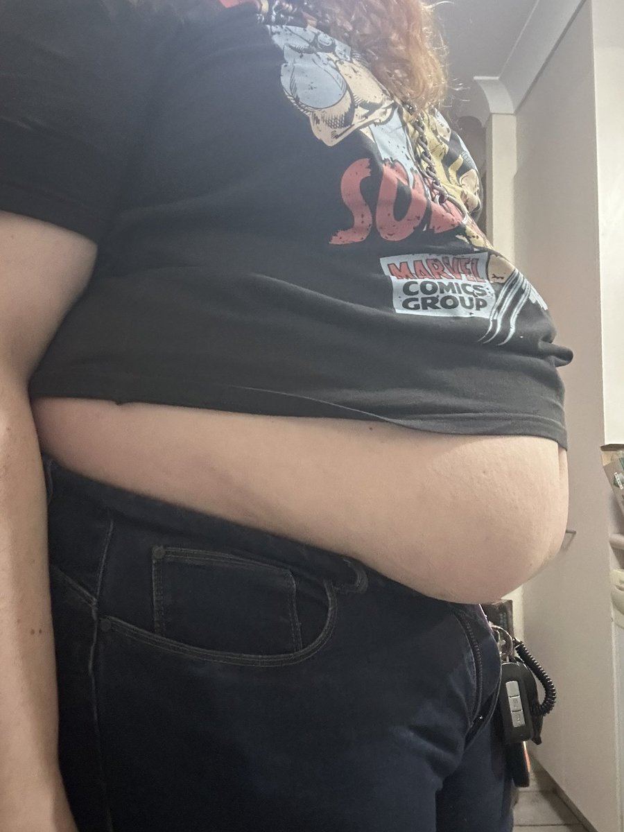 Hambercules's tweet photo. Last night I had 5 burgers, fries and nuggets. I Don’t think these jeans fit anymore 🤭 what do you think? https://t.co/A2SGWxstmV