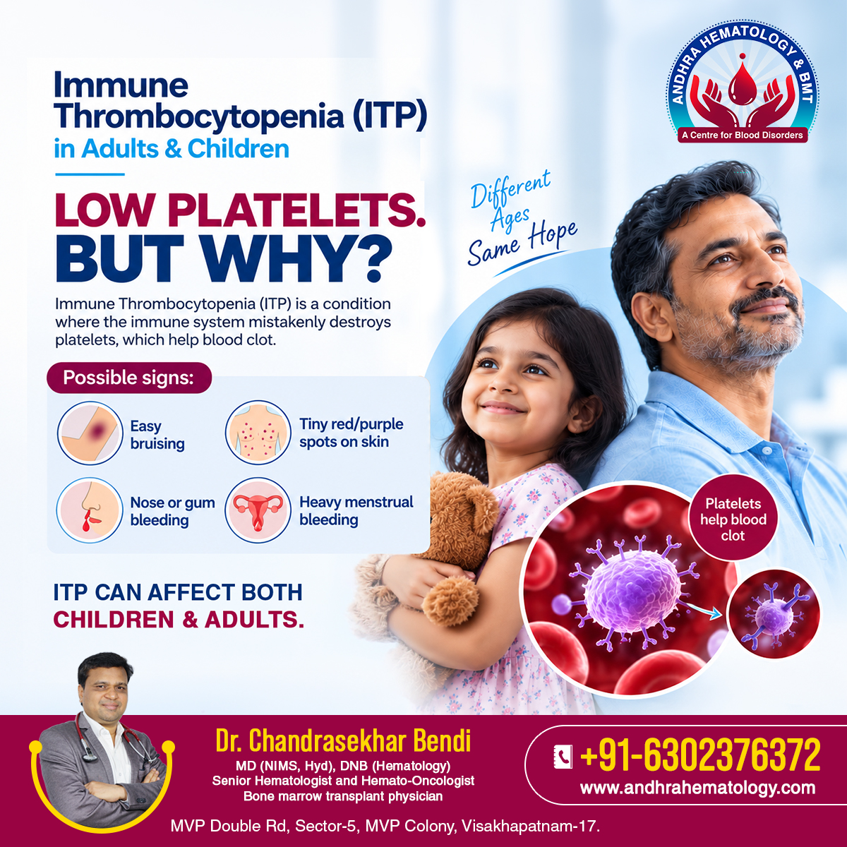 drchandru_hemat's tweet photo. Low Platelets, But Why?
Immune Thrombocytopenia (ITP) can affect both children and adults. Learn about its possible signs, including easy bruising, tiny red or purple spots, nose or gum bleeding, and heavy menstrual bleeding. 
Appointments: +91-6302376372
#ImmuneThrombocytopenia https://t.co/nIZK761Sks