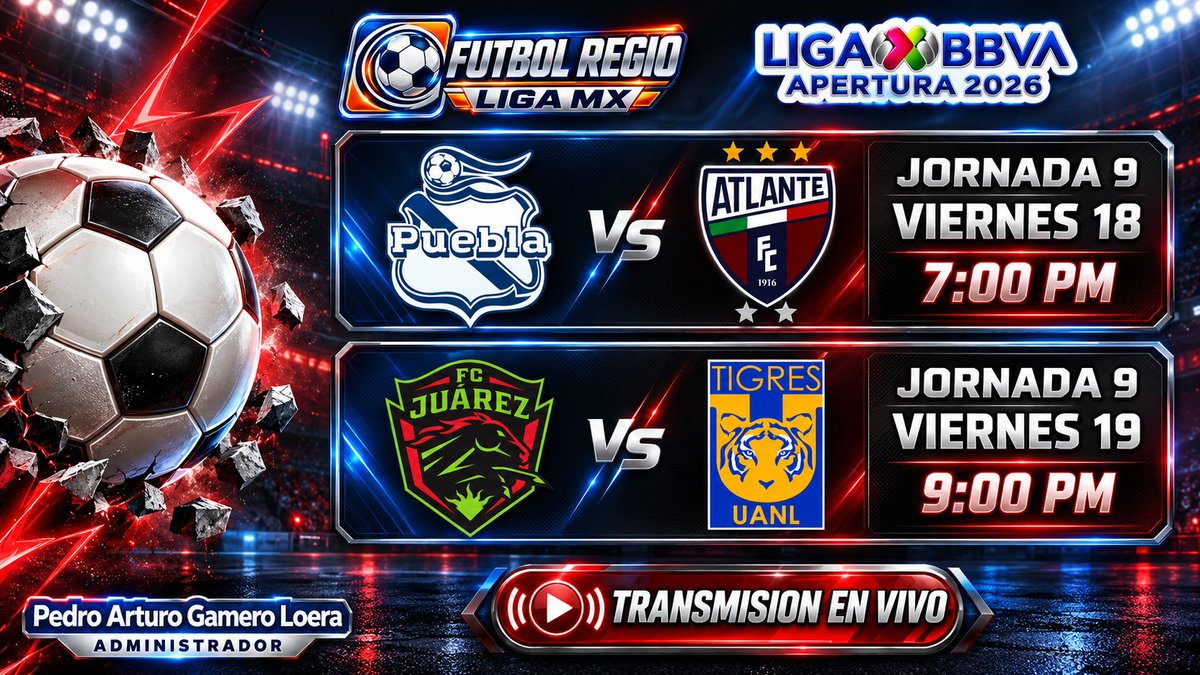 FutRegioBbvaMx's tweet photo. #ClubPuebla #AtlanteFC #FCJuarez #TigresUANL #EnVivo #LigaBBVAMX
-----------------------------------
📡 TRANSMISION EN VIVO 📡
-----------------------------------
👉TWITTER (X)
* https://t.co/RNAokV9jye
👉RUMBLE
* https://t.co/k8ogbYSs6D
👉BASE 44 STADIUM SOCCER
* https://t.co/SIlyJO3oMl
👉BASE44 RED FANS
* https://t.co/VtRHZzBvcf
👉BASE44 FUTBOL REGIO
* https://t.co/Z94flNFMRp
👉WEB BOZZ TV
* https://t.co/chcdlNfwss
👉BASE44 CONEXION
* https://t.co/S626ImAnbX
-----------------------------------