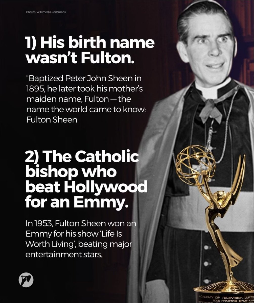 mimimeene's tweet photo. The beatification of Venerable Fulton J. Sheen is 9/24/26 in St. Louis.
It’s historic for the USA Catholic Church. Archbishop Sheen is the 1st tv host to be recognized by the Church as “blessed,” &amp; will become the 1st American-born Bishop to be beatified. https://t.co/qQ17a2xFc5