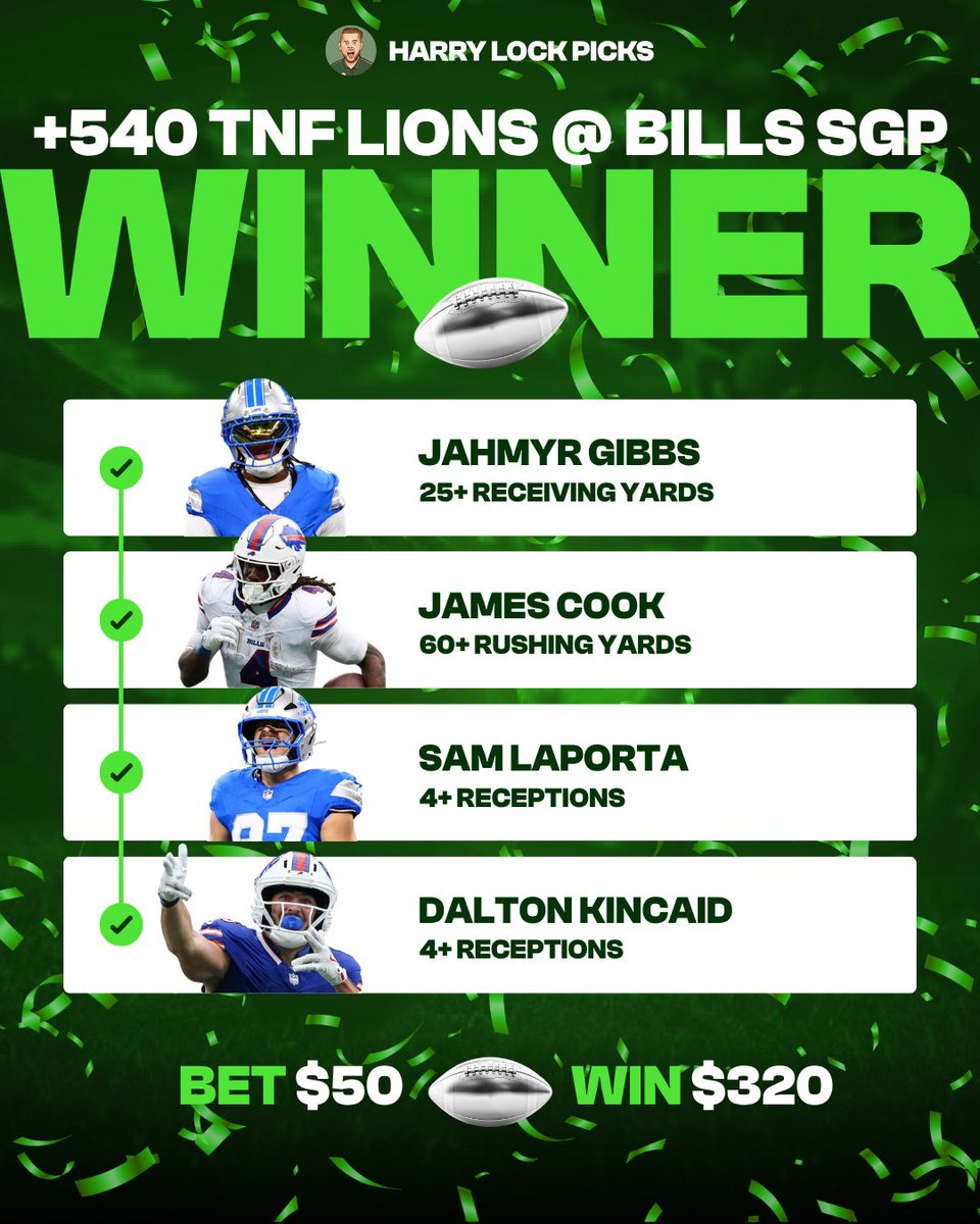 HarryLockPicks's tweet photo. 💥 BOOOOOOMMMMMMM 💥 

CASH THE +540 SGP AS WELL AS LOCK TRAIN BET 1!!! 

TAP ♥️ IF YOU'VE WON BIG ON TNF! 

WHAT. A. NIGHT. 💸