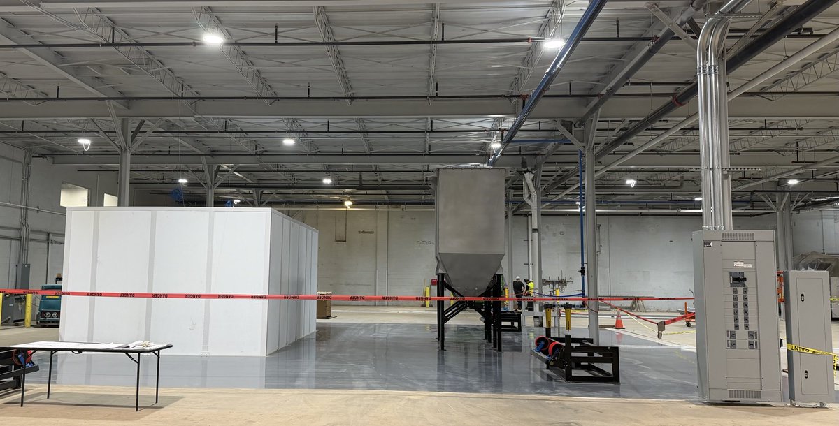 ReElementTech's tweet photo. Progress at Marion.

Our magnet recycling line is taking shape—designed to turn recycled magnet material into separated, high-purity Nd, Pr, NdPr, Dy & Tb.

The process:
Magnet feedstock → thermal processing → leaching → centrifuge → chromatography → separated rare earths

These photos show the infrastructure coming together to connect magnet recycling with ReElement’s chromatography platform at commercial scale.

One step closer to turning end-of-life magnets into critical materials for the U.S. supply chain. 🇺🇸
#ReElementTechnologies #RareEarths #MagnetRecycling #CriticalMinerals