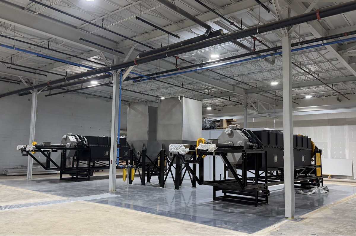 ReElementTech's tweet photo. Progress at Marion.

Our magnet recycling line is taking shape—designed to turn recycled magnet material into separated, high-purity Nd, Pr, NdPr, Dy & Tb.

The process:
Magnet feedstock → thermal processing → leaching → centrifuge → chromatography → separated rare earths

These photos show the infrastructure coming together to connect magnet recycling with ReElement’s chromatography platform at commercial scale.

One step closer to turning end-of-life magnets into critical materials for the U.S. supply chain. 🇺🇸
#ReElementTechnologies #RareEarths #MagnetRecycling #CriticalMinerals