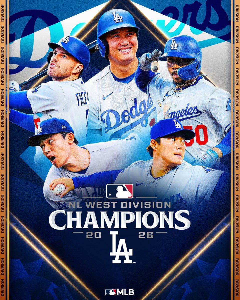 MLBJapan's tweet photo. 🎉 #ドジャース 地区優勝決定 🎉
5年連続のナ・リーグ西地区制覇！！

おめでとうございます🎊 https://t.co/3RDu2Nqa1F